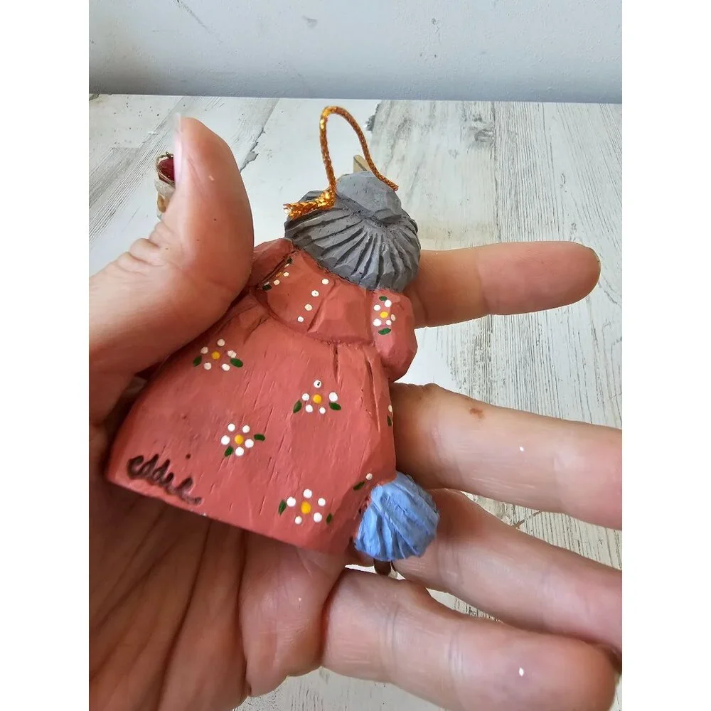 Vintage Eddie Walker knitter sore Santa ornament Mrs Claus knitting knitter Xmas